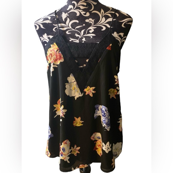 Express Black Floral Lined Zip Up Tank Top Medium - Picture 5 of 13